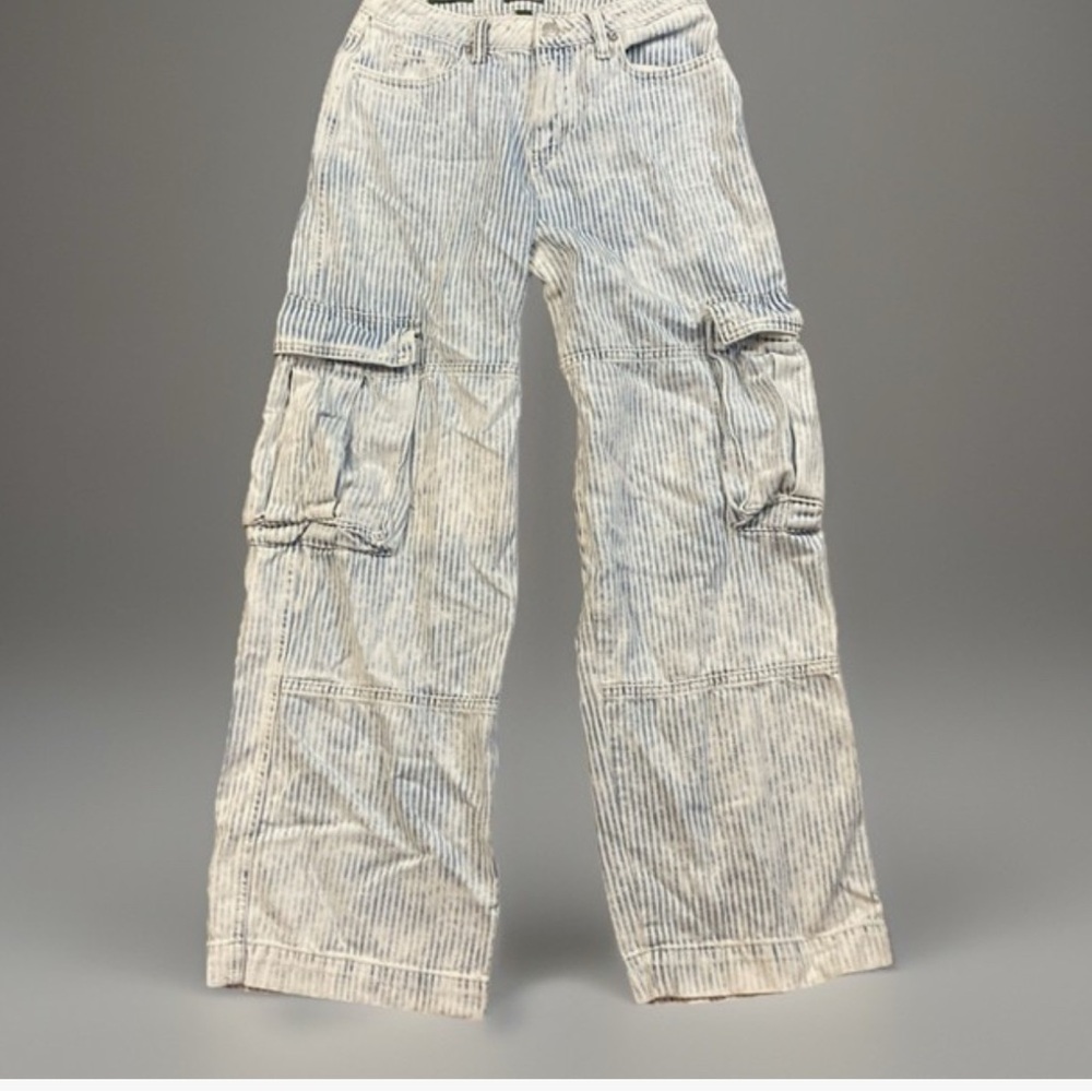 Wild Fable Light Blue Railroad Striped cargo Wide Leg jeans